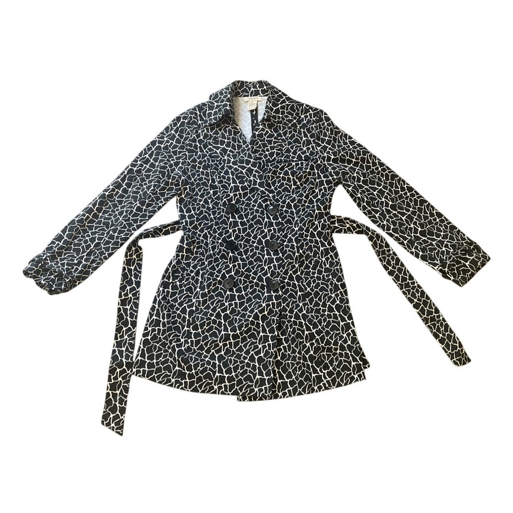 Vertigo Paris Womens Trench Coat Giraffe Print Belted M Animal Bold Transitional